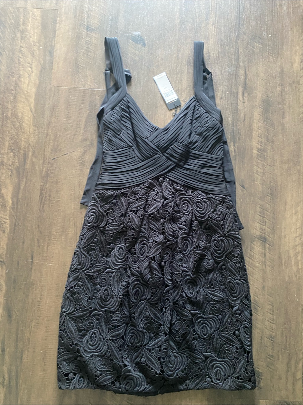 Bcbgmaxazria Black Lace Ruched Cocktail Dress Nwt Size M Sweetheart Neckline